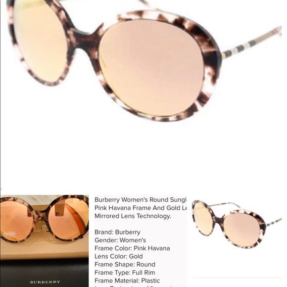 BURBERRY CHECK TEMPLE ARMS MIRRORED ROUND SUNNIES - Picture 13 of 16